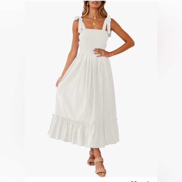 ZESICA Boho Spaghetti Strap, Square Neck, Solid Color Ruffle, A Line Maxi Dress - Picture 2 of 14